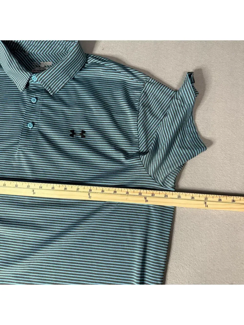 Under Armour Polo Shirt Mens 2XL XXL Green Striped Short‎ Sleeve Heat Gear Loose